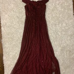 Dark red sequined ball gown. Size 6.